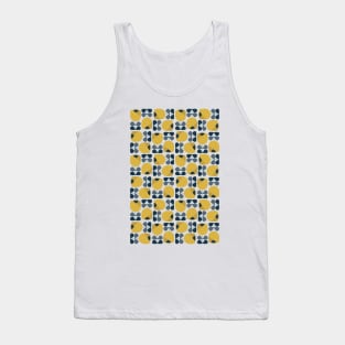 Retro Geometric Floral Pattern Navy, Grey, Mustard Yellow Tank Top